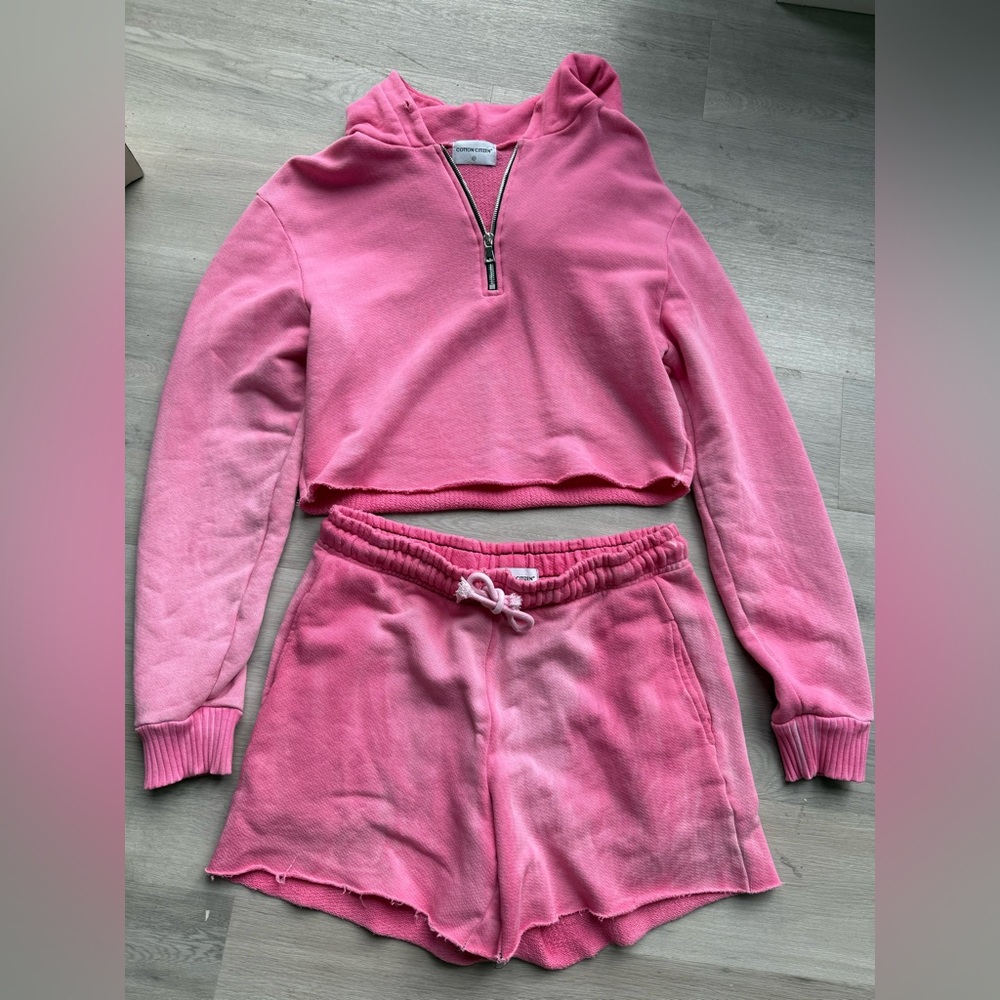 Cotton Citizen Pink Cropped Hoodie and Shorts Set
